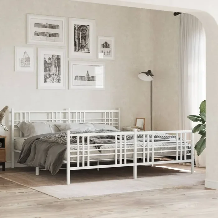 vidaXL Metal Bed Frame without Mattress with Footboard White 180x200cm
