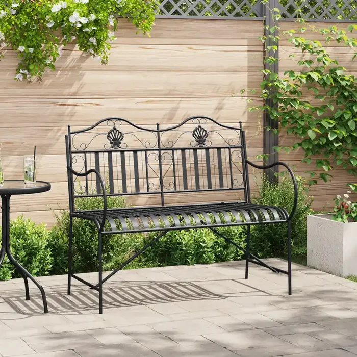 vidaXL Metal Bench Black Metal Standard Decorative Inlays