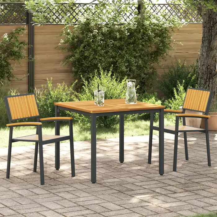 vidaXL Outdoor Chairs 2 pcs Stackable Black Solid Wood Acacia&Metal