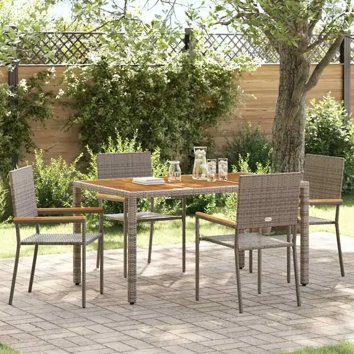 vidaXL Outdoor Chairs 4 pcs Grey, Brown PE rattan, Solid acacia wood