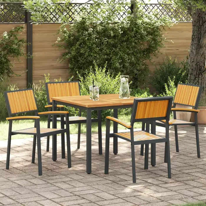 vidaXL Outdoor Chairs 4 pcs Stackable Black Solid Wood Acacia&Metal