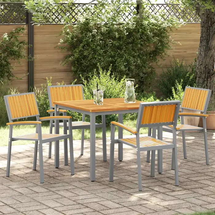 vidaXL Outdoor Chairs 4 pcs Stackable Grey Solid Wood Acacia and Metal