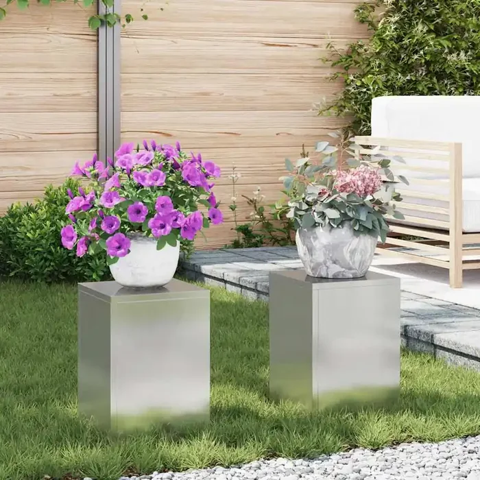 vidaXL Outdoor Plant Stands Pillar 2 pcs 24x24x35 cm Stainless Steel