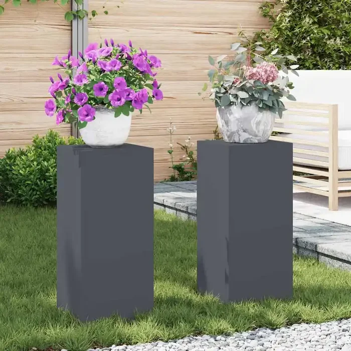 vidaXL Outdoor Plant Stands Pillar 2 pcs Anthracite 24x24x55 cm Steel