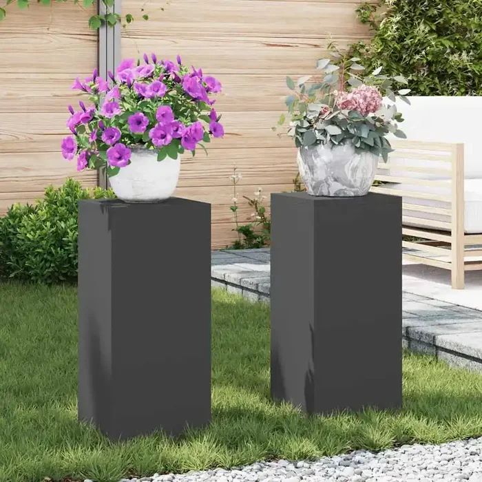 vidaXL Outdoor Plant Stands Pillar 2 pcs Black 24x24x55 cm Steel