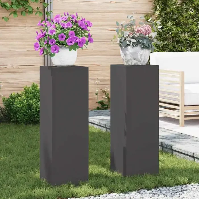 vidaXL Outdoor Plant Stands Pillar 2 pcs Black 24x24x75 cm Steel