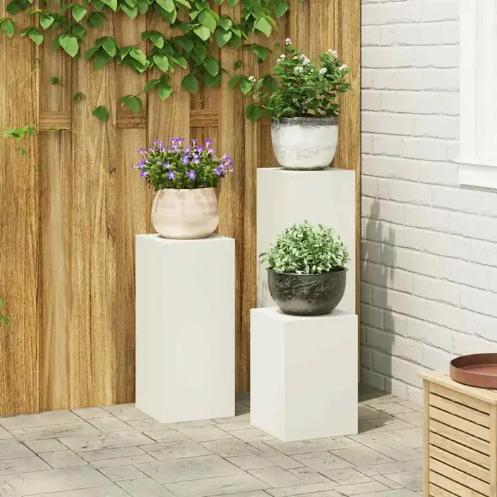 vidaXL Outdoor Plant Stands Pillar 3 pcs White Steel