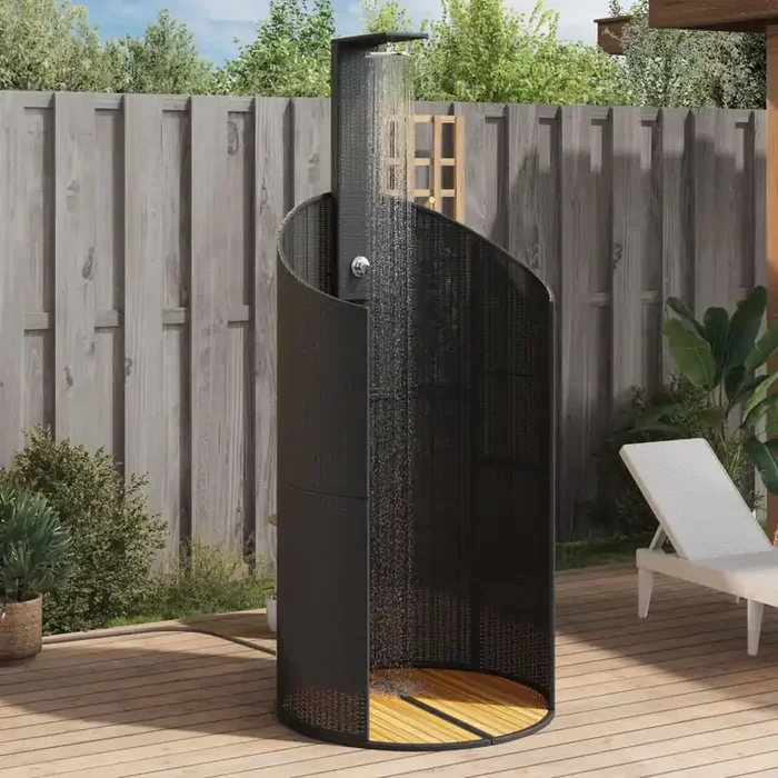 vidaXL Outdoor Shower Black 100x100x241.5 cm Poly Rattan and Acacia Wood