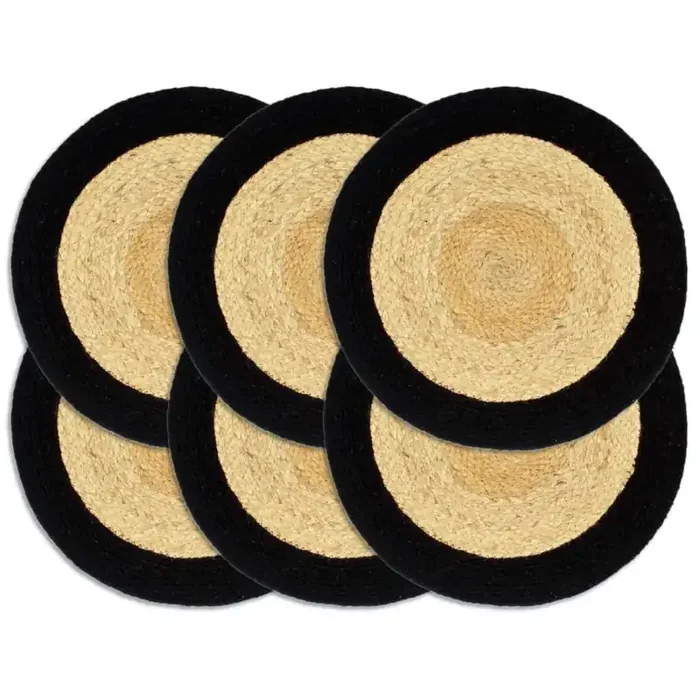 vidaXL Placemats 6 pcs Natural and Black 38 cm Jute and Cotton