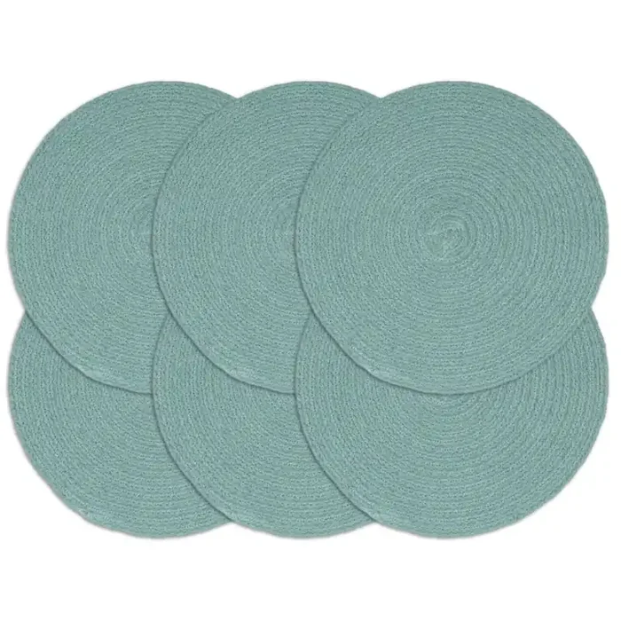 vidaXL Placemats 6 pcs Plain Green 38 cm Round Cotton