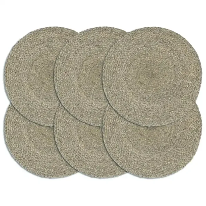vidaXL Placemats 6 pcs Plain Grey 38 cm Round Jute