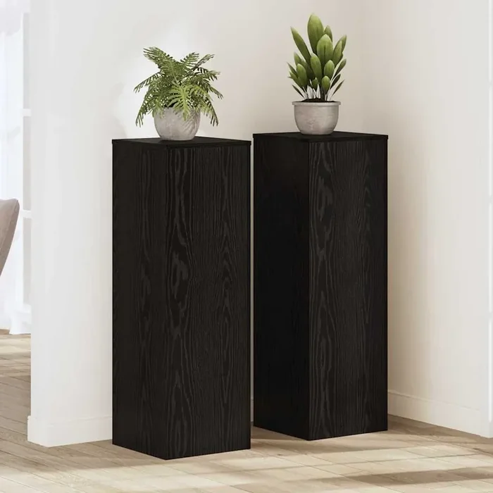 vidaXL Plant Stands 2 pcs Black Oak 33x33x100 cm Engineered Wood