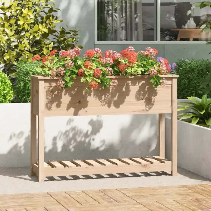 vidaXL Planter with Shelf 111.5×34.5×81 cm Solid Wood Pine
