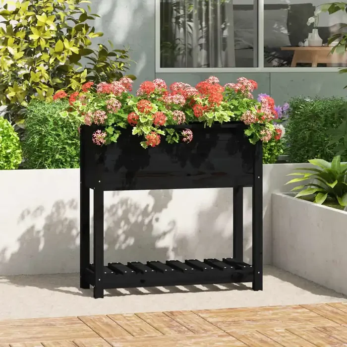 vidaXL Planter with Shelf Black 82.5×34.5×81 cm Solid Wood Pine