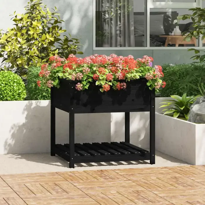 vidaXL Planter with Shelf Black 82.5×82.5×81 cm Solid Wood Pine
