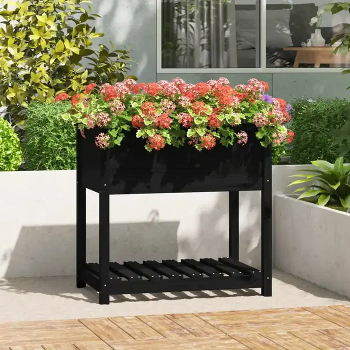 vidaXL Planter with Shelf Black 82.5x54x81 cm Solid Wood Pine