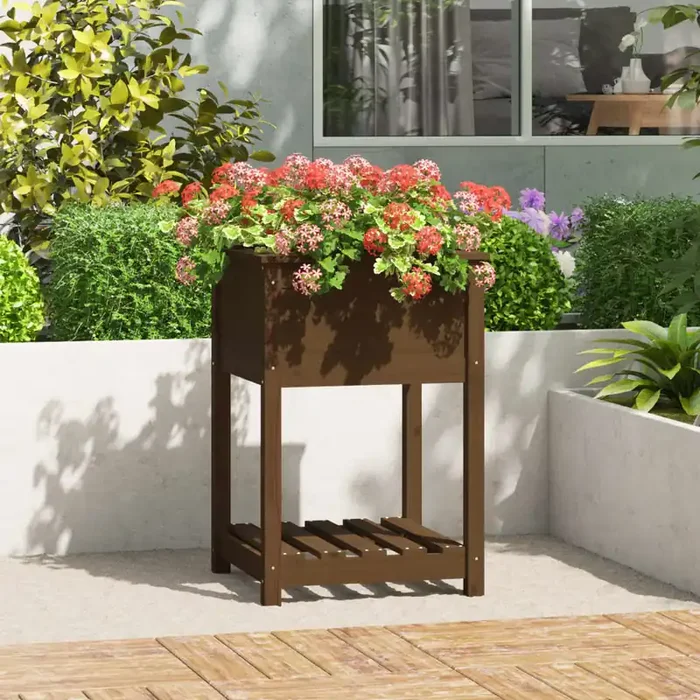 vidaXL Planter with Shelf Honey Brown 54x54x81 cm Solid Wood Pine