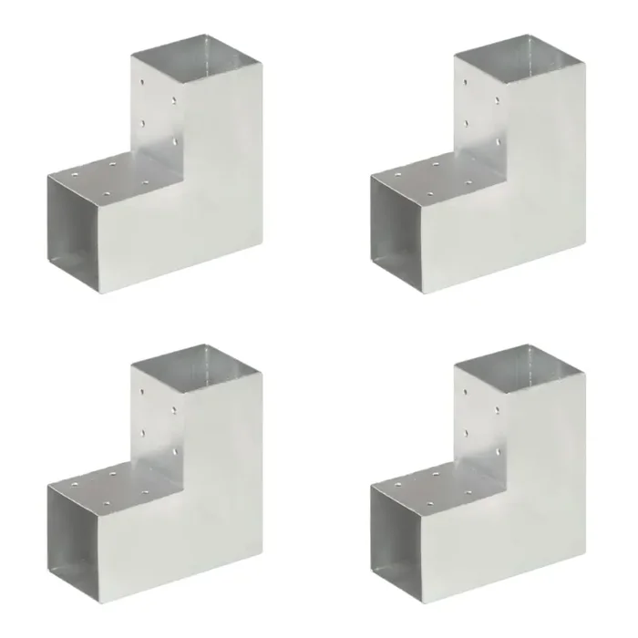 vidaXL Post Connectors 4 pcs L Shape Galvanised Metal 91×91 mm