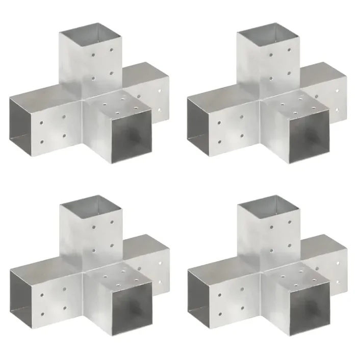 vidaXL Post Connectors 4 pcs X Shape Galvanised Metal 81×81 mm