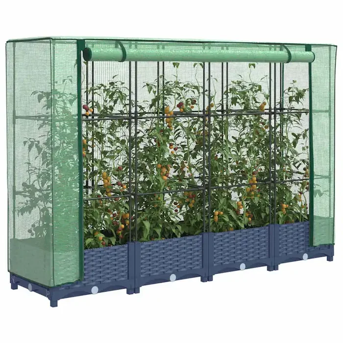 vidaXL Raised Bed with Greenhouse Cover Rattan Look 160x40x123 cm