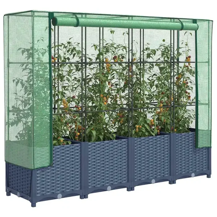 vidaXL Raised Bed with Greenhouse Cover Rattan Look 160x40x138 cm
