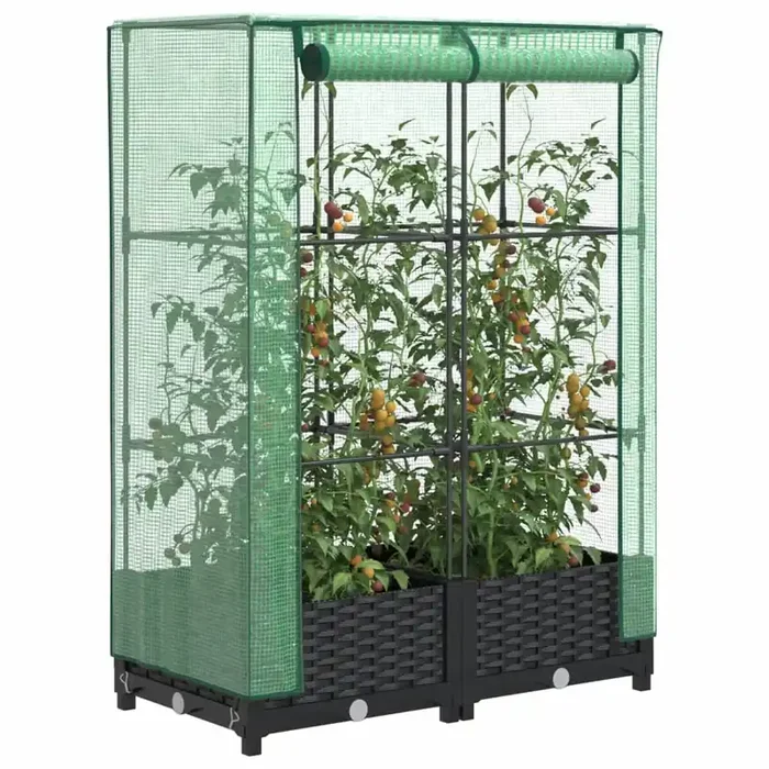 vidaXL Raised Bed with Greenhouse Cover Rattan Look 80x40x123 cm