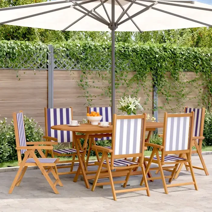 vidaXL Reclining Garden Chairs 6 pcs Blue and White Fabric and Solid Wood