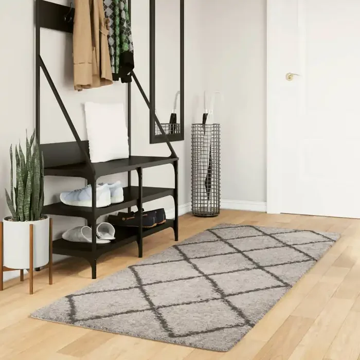 vidaXL Shaggy Rug PAMPLONA High Pile Modern Beige and Anthracite 80×200 cm