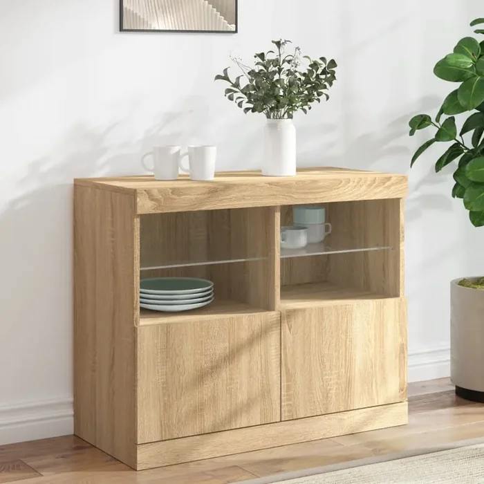 vidaXL Sideboard with LED Lights Sonoma Oak 81x37x67 cm