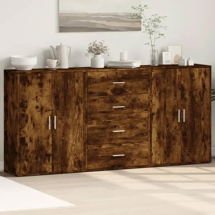 vidaXL Sideboards 3 pcs Smoked Oak 60x31x84 cm Engineered Wood