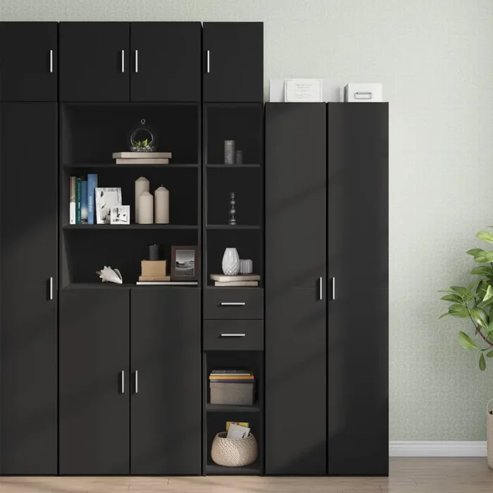 vidaXL Slim Storage Cabinet Black 30×42.5×225 cm Engineered Wood