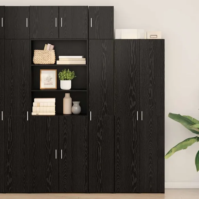 vidaXL Slim Storage Cabinet Black Oak 30×42.5×225 cm Engineered Wood