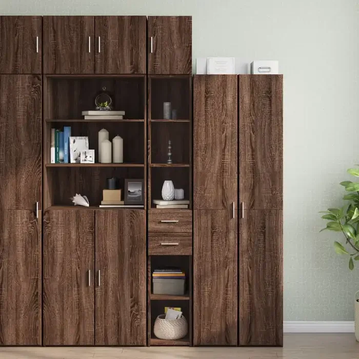 vidaXL Slim Storage Cabinet Brown Oak 30×42.5×225 cm Engineered Wood