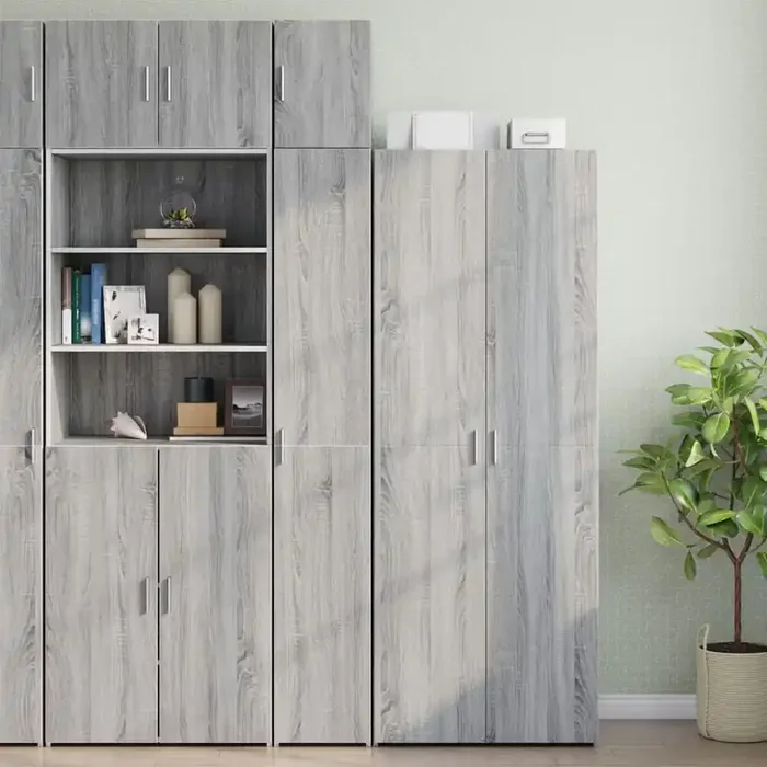 vidaXL Slim Storage Cabinet Grey Sonoma 30×42.5×225 cm Engineered Wood