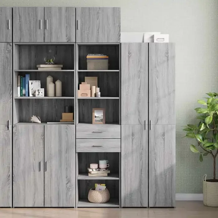 vidaXL Slim Storage Cabinet Grey Sonoma 50×42.5×225 cm Engineered Wood