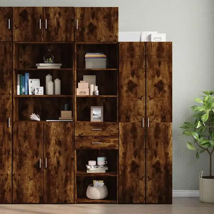 vidaXL Slim Storage Cabinet Smoked Oak 50×42.5×225 cm Engineered Wood