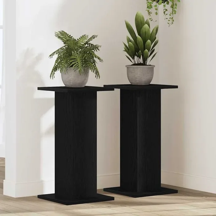 vidaXL Speaker Stands – 2 pcs, Black Oak, 30 x 30 x 60 cm, Engineered Wood.