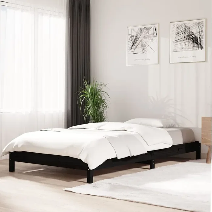 vidaXL Stack Bed without Mattress Black 100×200 cm Solid Wood Pine