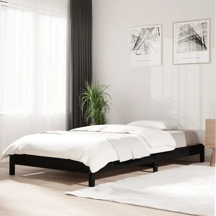 vidaXL Stack Bed without Mattress Black 90×200 cm Solid Wood Pine