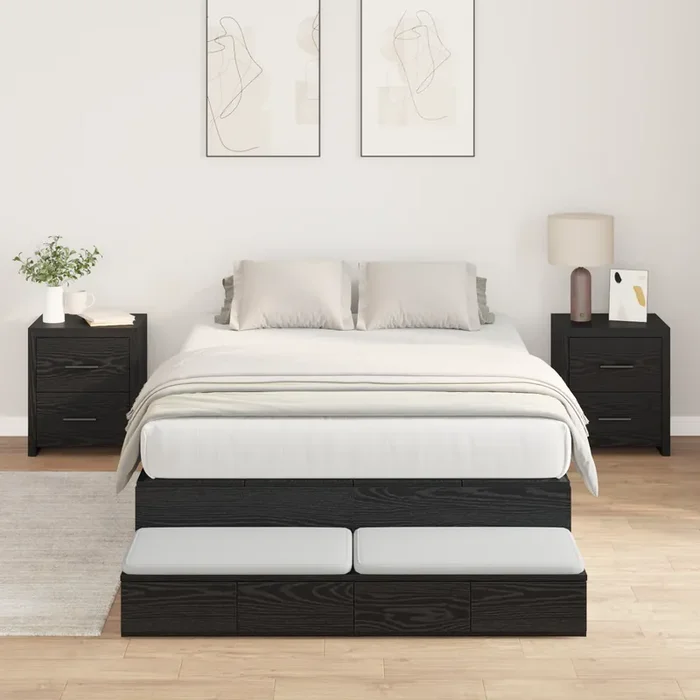 vidaXL Storage Bed Frame Black Oak 120×190 cm