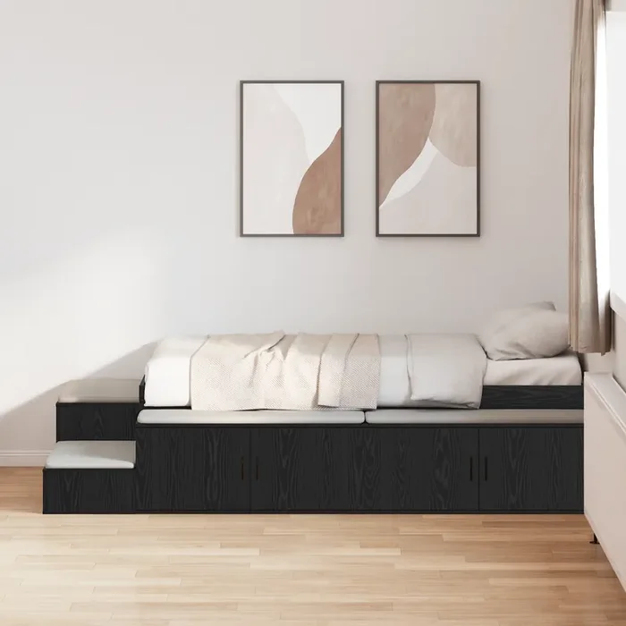 vidaXL Storage Bed Frame Black Oak 90×200 cm