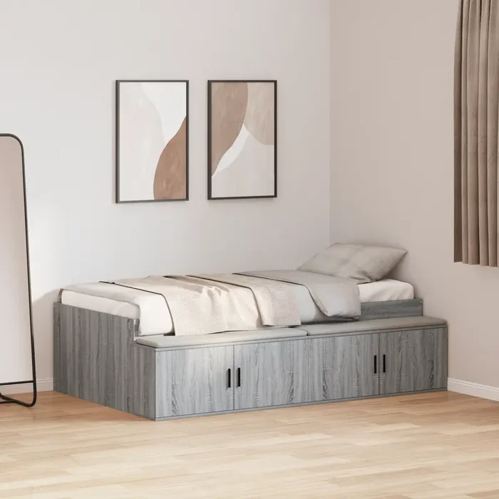 vidaXL Storage Bed Frame Grey Sonoma 90×190 cm