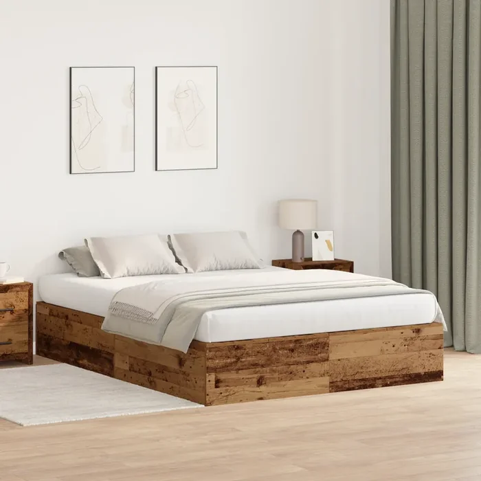 vidaXL Storage Bed Frame Old Wood 150×200 cm