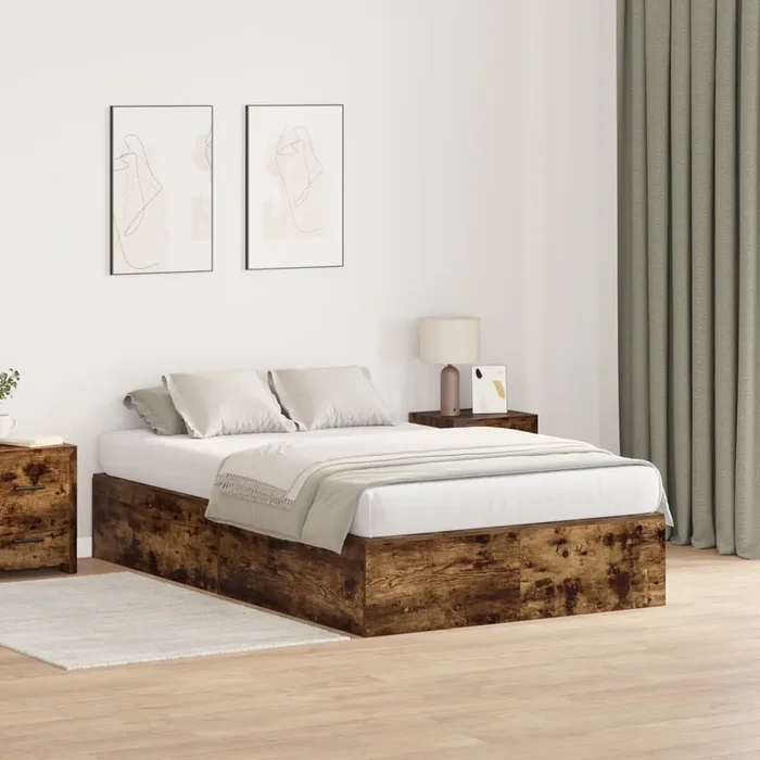 vidaXL Storage Bed Frame Smoked Oak 120×190 cm