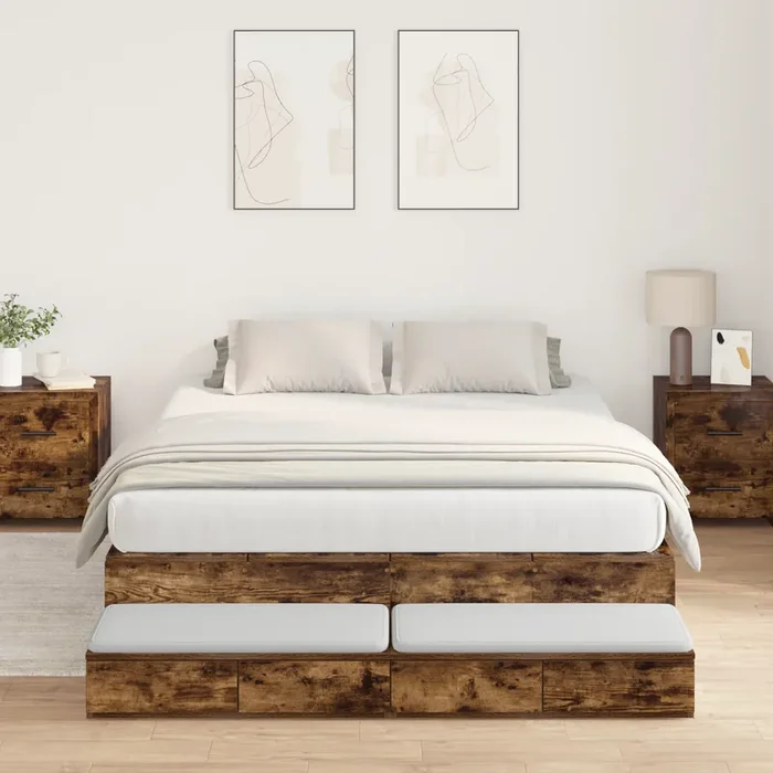 vidaXL Storage Bed Frame Smoked Oak 140×200 cm