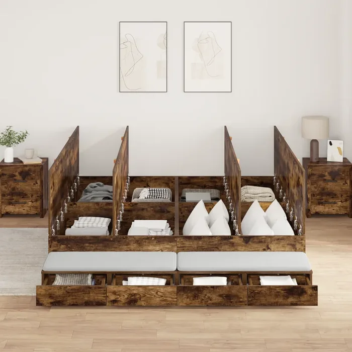 vidaXL Storage Bed Frame Smoked Oak 180×200 cm