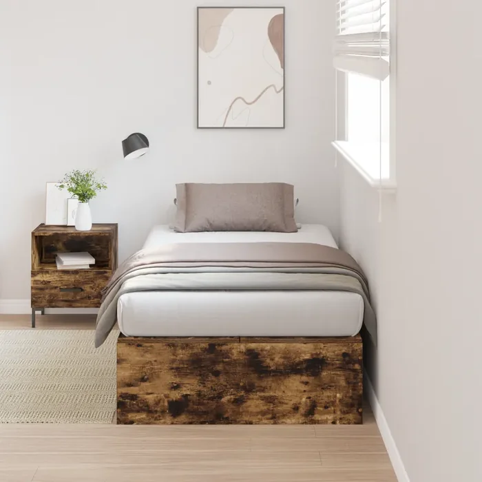 vidaXL Storage Bed Frame Smoked Oak 75×190 cm