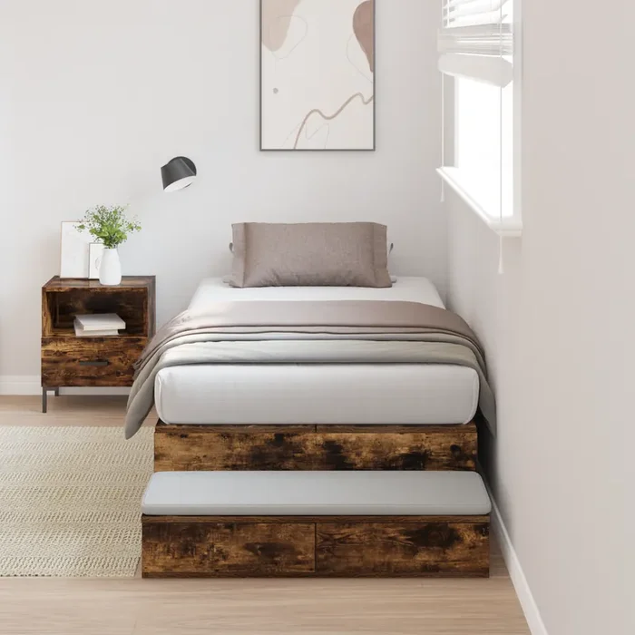 vidaXL Storage Bed Frame Smoked Oak 80×200 cm