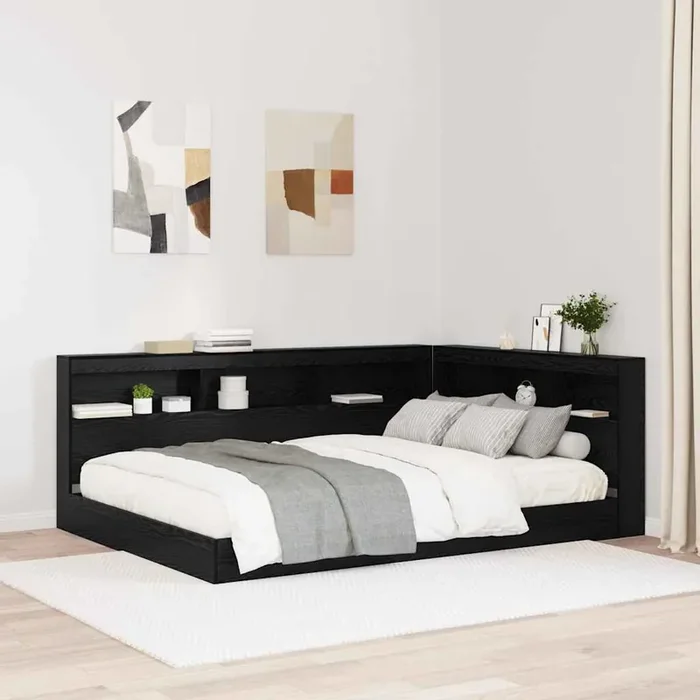 vidaXL Storage Headboard with Shelf Black oak 135 cm Engineered wood