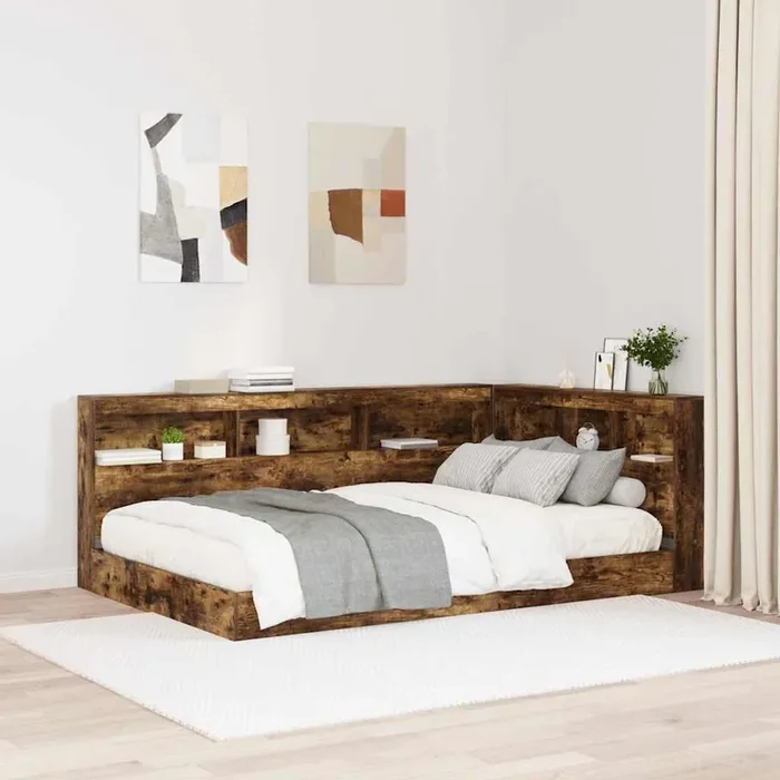 vidaXL Storage Headboard with Shelf Smoked oak 120 cm Engineered wood